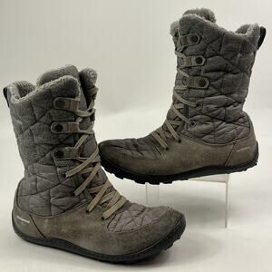 Columbia Womens Quilted Winter Snow Boots 7.5 Gray Waterproof Lace Up Suede